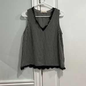Black and white striped tank with lace, size medium
